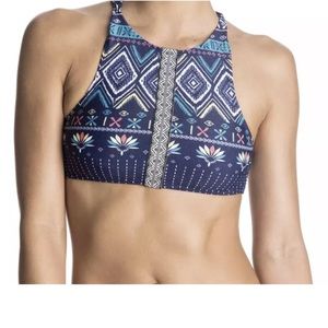 Roxy band it printed high neck crop bikini top- M